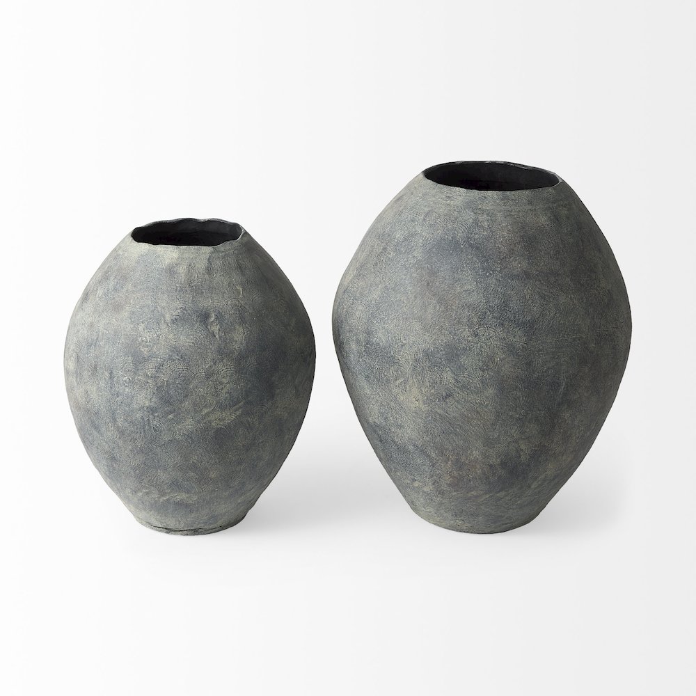 Gob20L x 23H Small Gray Ceramic Oval Vase. Picture 4