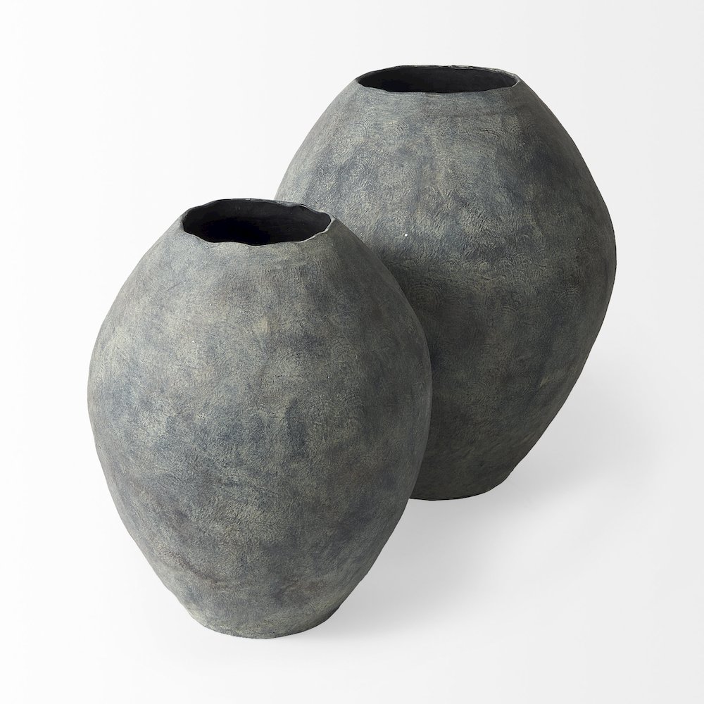 Gob20L x 23H Small Gray Ceramic Oval Vase. Picture 5