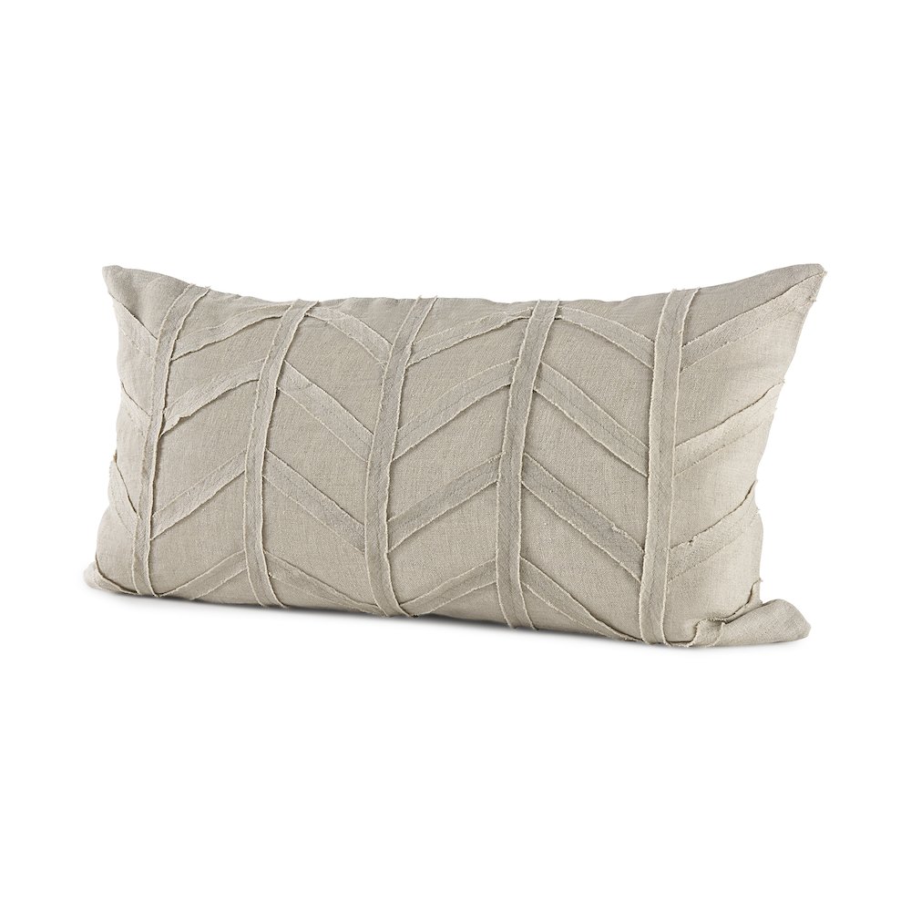 14L X 26W Beige Fabric Textured Decorative Pillow Cover. Picture 1