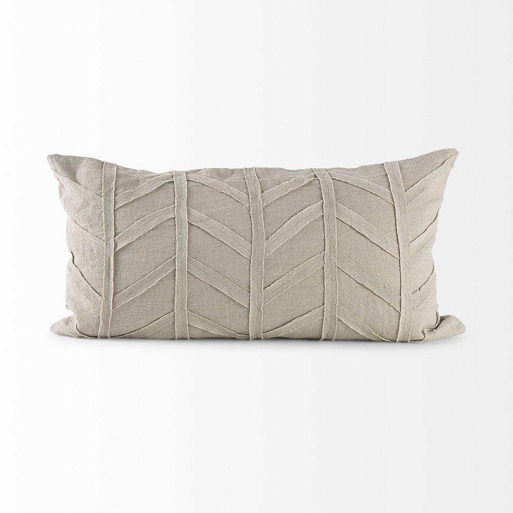 14L X 26W Beige Fabric Textured Decorative Pillow Cover. Picture 9