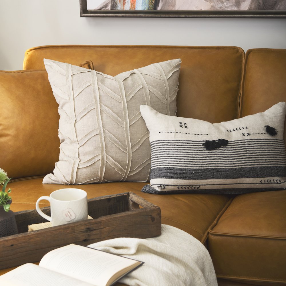 20L X 20W Beige Fabric Textured Decorative Pillow Cover. Picture 5