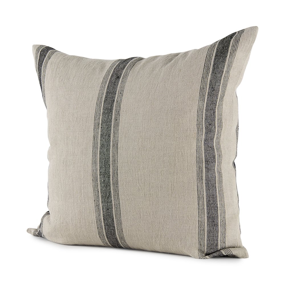 20L X 20W Beige And Black Fabric Striped Decorative Pillow Cover. Picture 1