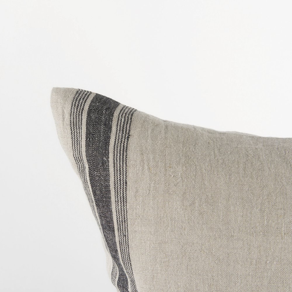 20L X 20W Beige And Black Fabric Striped Decorative Pillow Cover. Picture 2