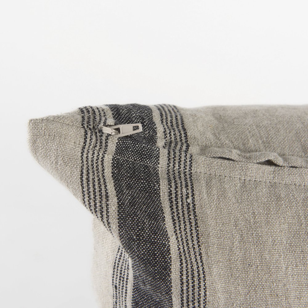 20L X 20W Beige And Black Fabric Striped Decorative Pillow Cover. Picture 4