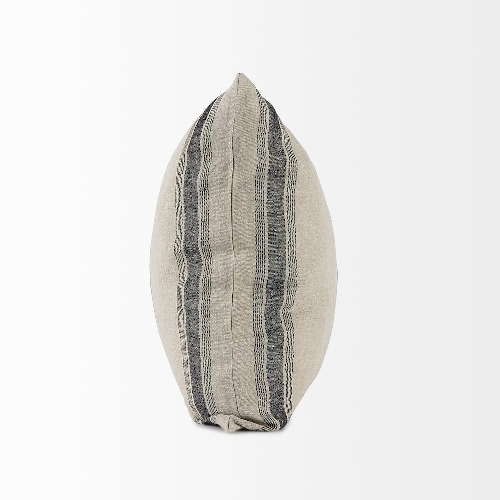 20L X 20W Beige And Black Fabric Striped Decorative Pillow Cover. Picture 10