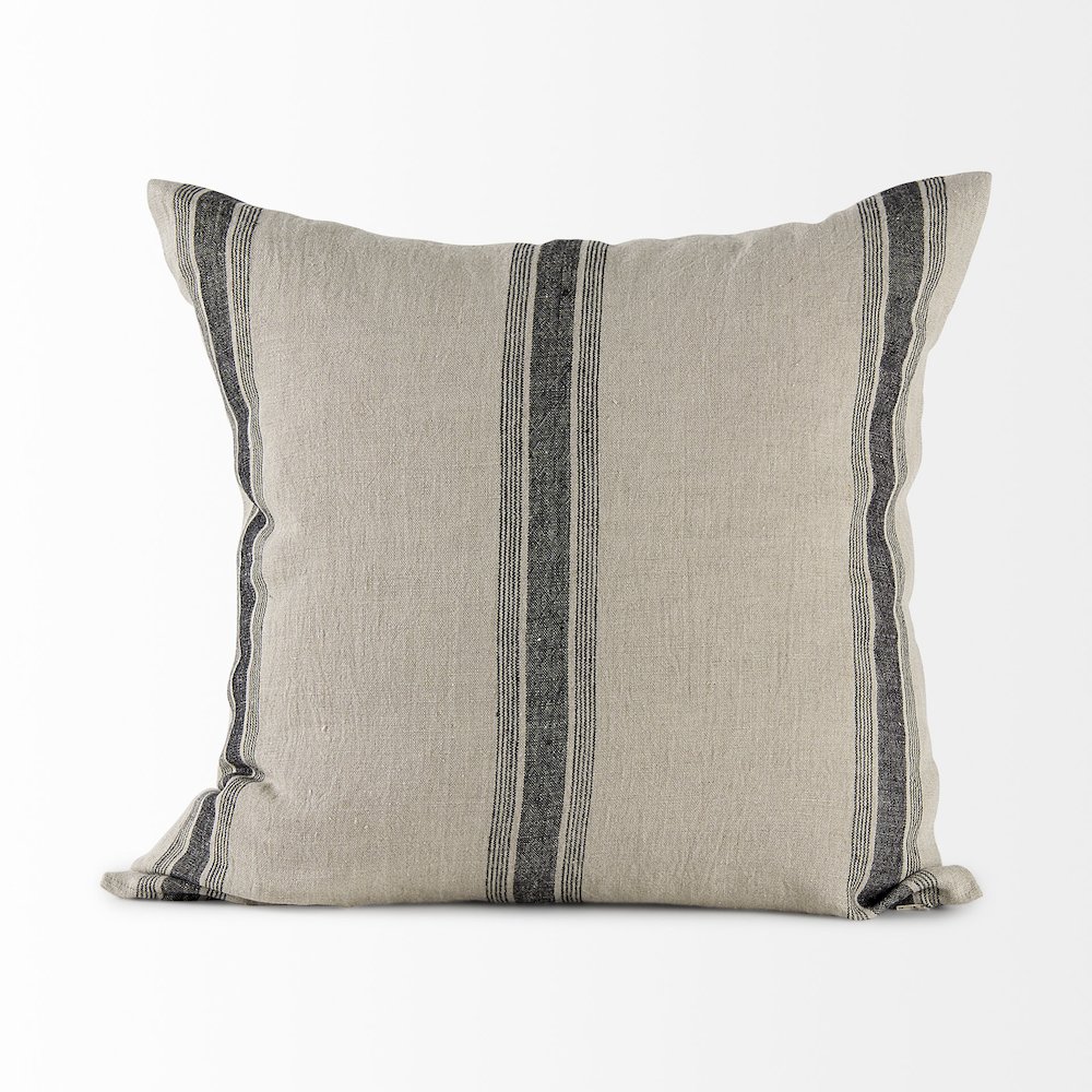 20L X 20W Beige And Black Fabric Striped Decorative Pillow Cover. Picture 11