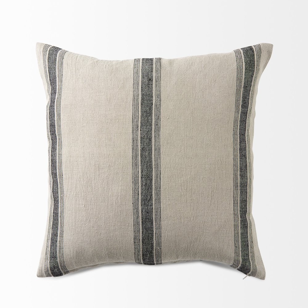 20L X 20W Beige And Black Fabric Striped Decorative Pillow Cover. Picture 12
