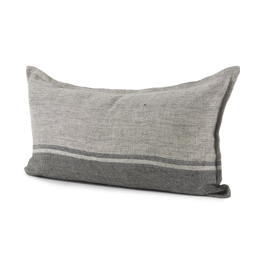 14L X 26W Light Gray And Dark Gray Fabric Color Blocked Decorative Pillow Cover. Picture 1