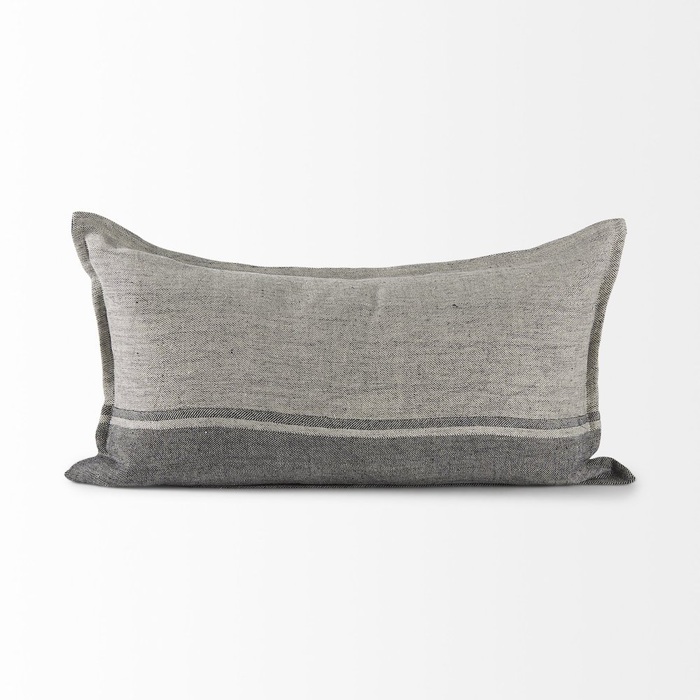 14L X 26W Light Gray And Dark Gray Fabric Color Blocked Decorative Pillow Cover. Picture 9