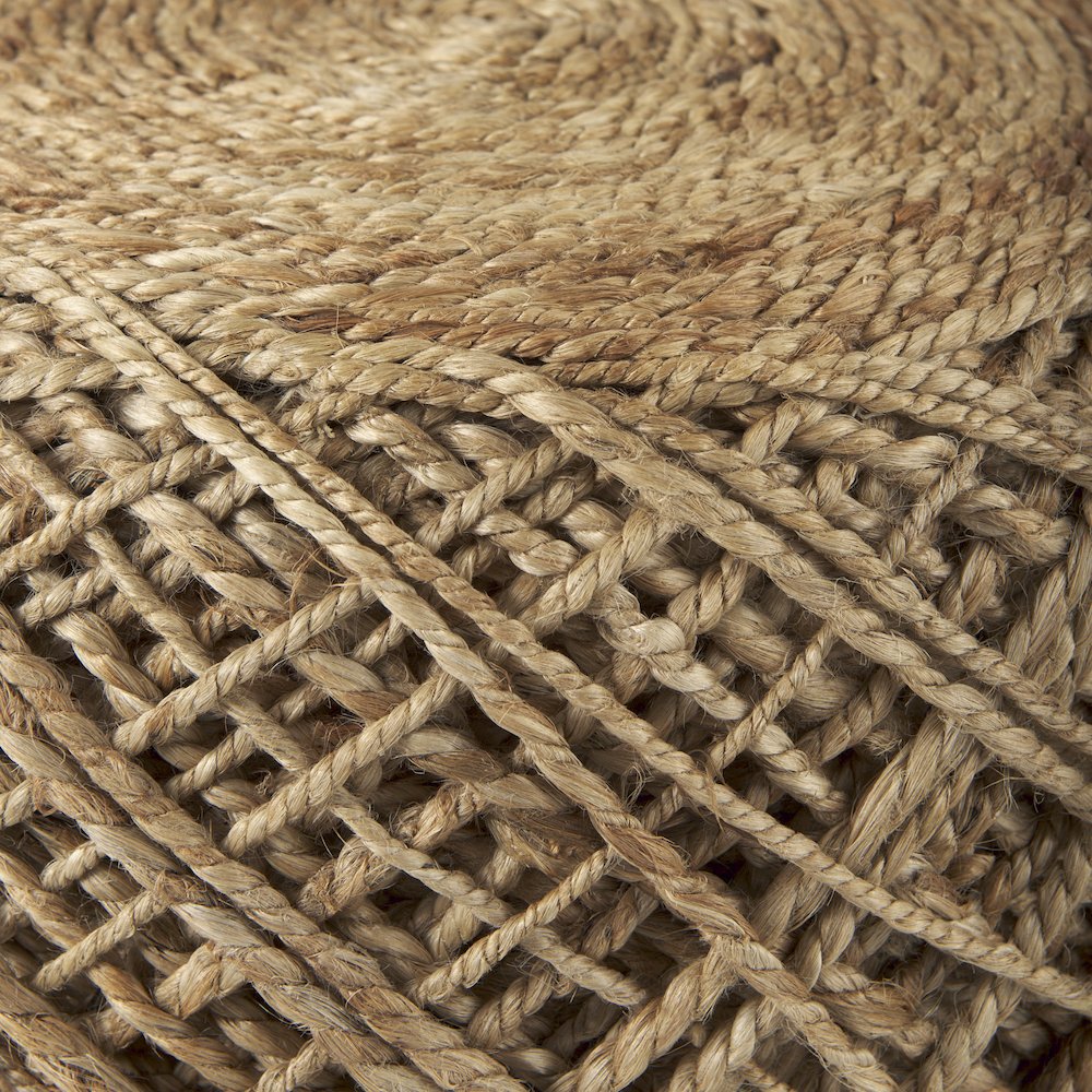 Allium Brown Handwoven Wool Cylindrical Pouf. Picture 2