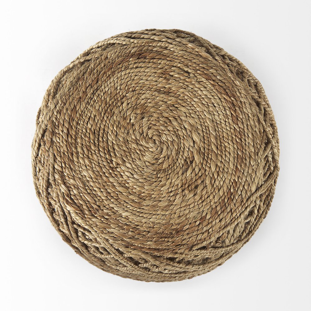 Allium Brown Handwoven Wool Cylindrical Pouf. Picture 10