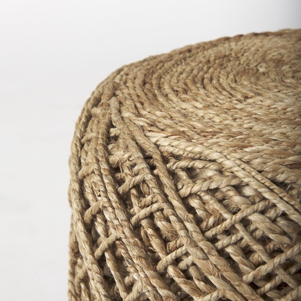 Allium Brown Handwoven Wool Cylindrical Pouf. Picture 11