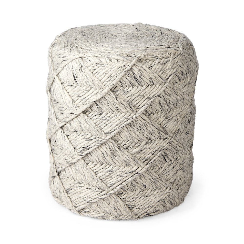 Esfera 17.7L x 15.7W x 15.7H Beige Chevron Woven Round Pouf. Picture 1