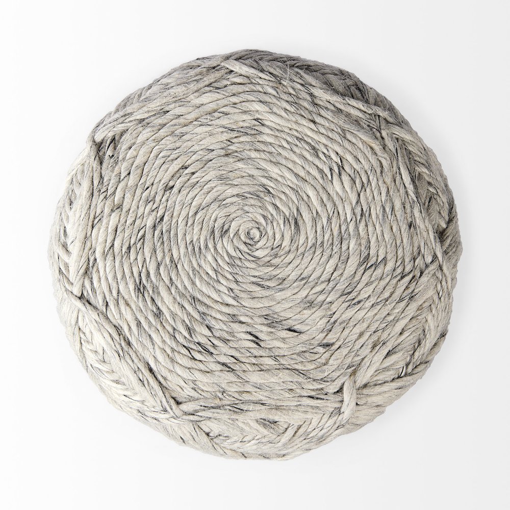 Esfera 17.7L x 15.7W x 15.7H Beige Chevron Woven Round Pouf. Picture 3
