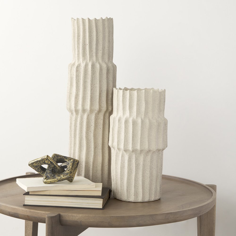 Cardon 14.4H Cream Ceramic Vase. Picture 6
