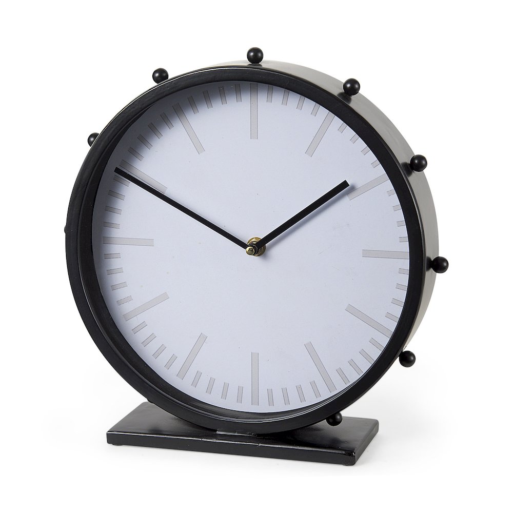 Marian 11.0L x 3.1W x 11.0H Black Studded Round Table Clock. Picture 1