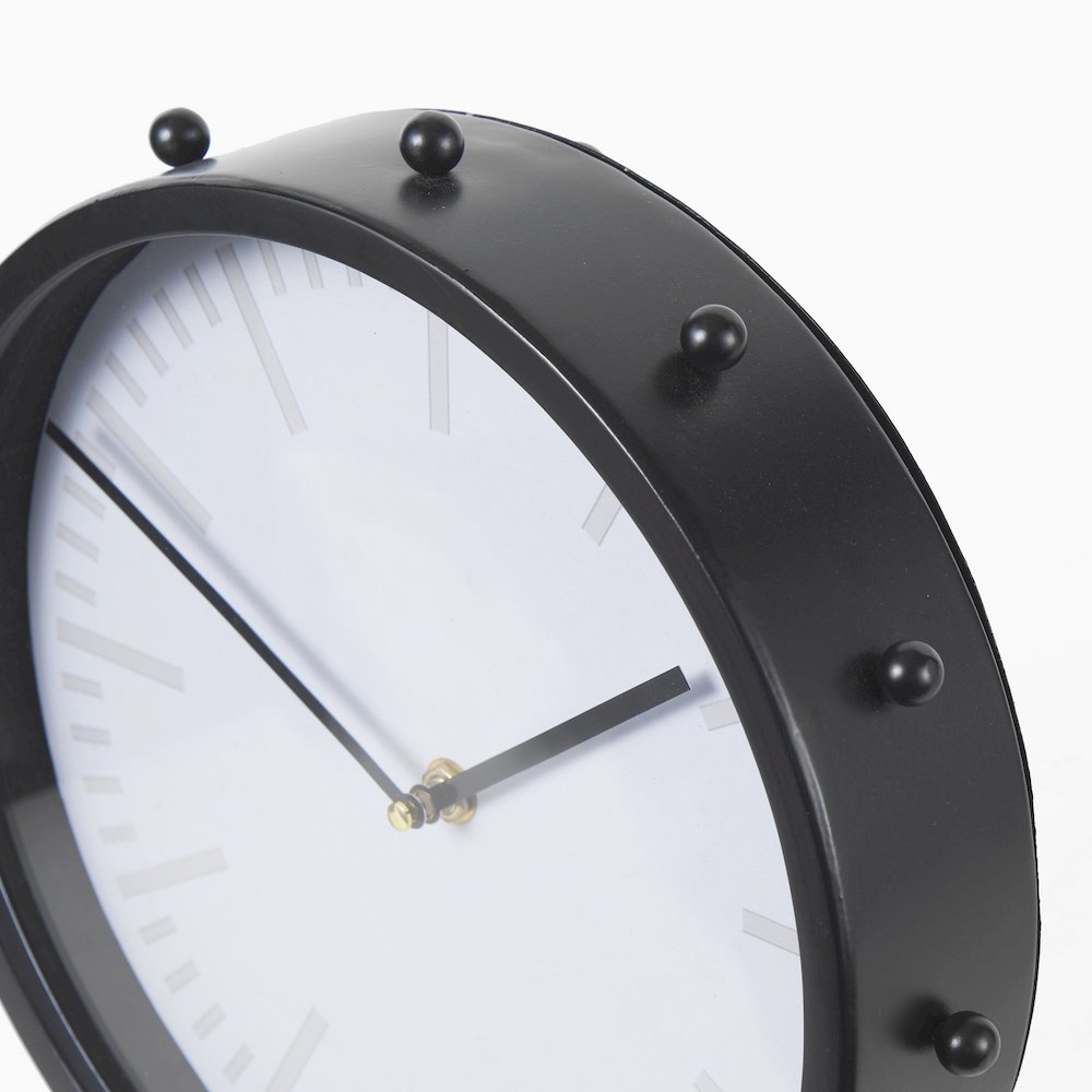 Marian 11.0L x 3.1W x 11.0H Black Studded Round Table Clock. Picture 2