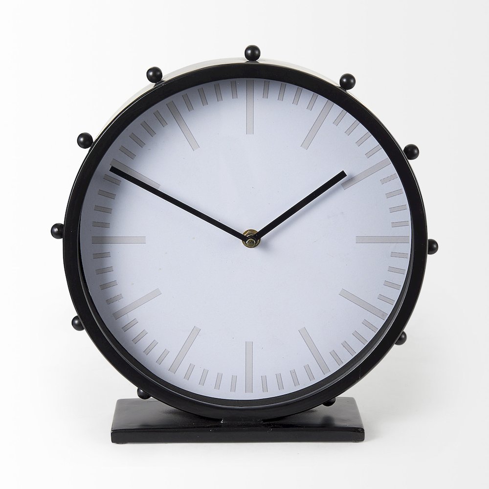 Marian 11.0L x 3.1W x 11.0H Black Studded Round Table Clock. Picture 9