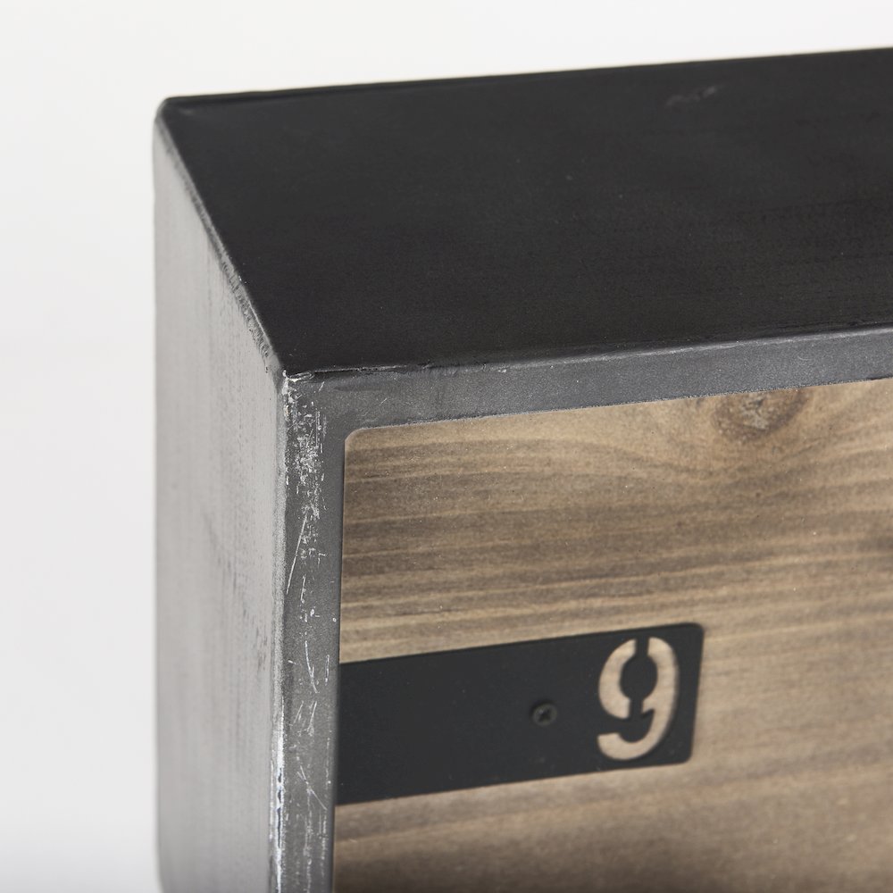 Harvey 13.0L x 4.5W x 8.1H Black Metal and Wood Rectangular Table Clock. Picture 6