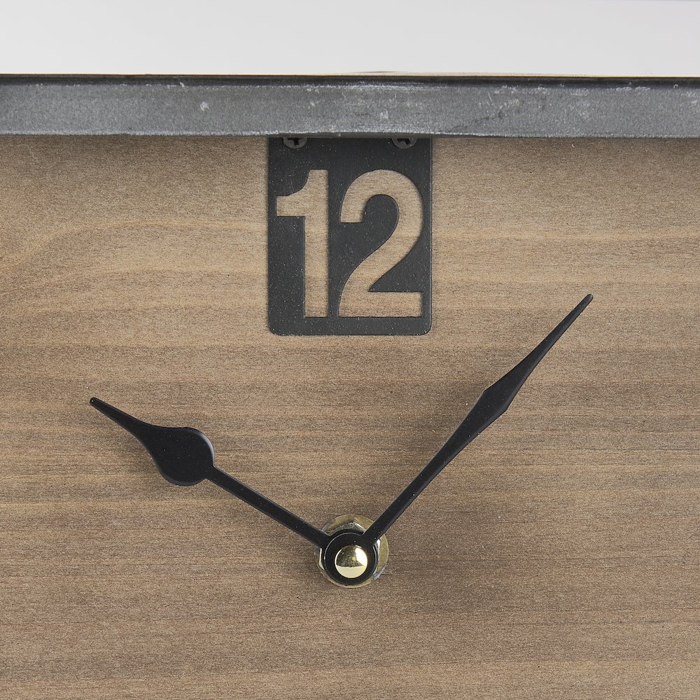Harvey 13.0L x 4.5W x 8.1H Black Metal and Wood Rectangular Table Clock. Picture 7