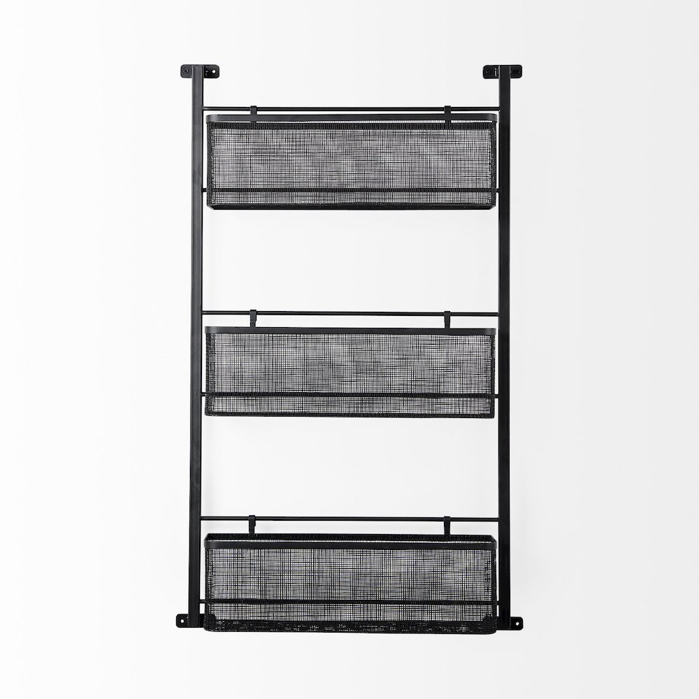 Macrinus 23.4L x 5.5W x 38.6H Black MetalMesh Wall Mounted Shelf. Picture 2
