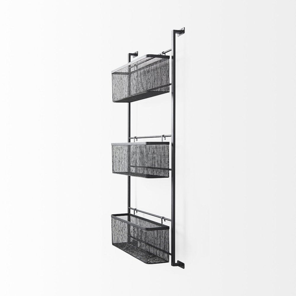 Macrinus 23.4L x 5.5W x 38.6H Black MetalMesh Wall Mounted Shelf. Picture 3