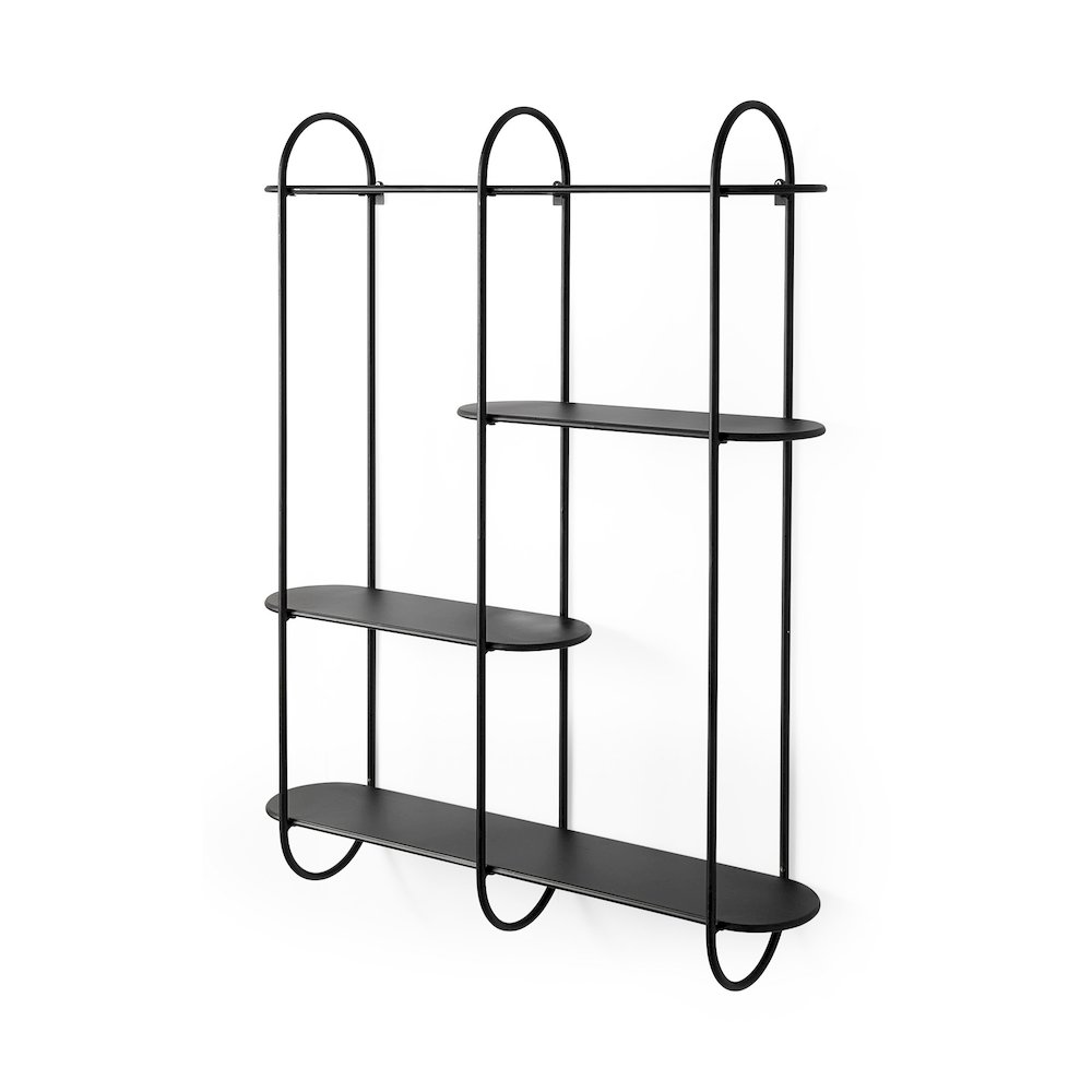 Decimus 36.6L x 8.7W x 45.7H Black Metal Wall Mounted 3 Tiered Shelf. Picture 1