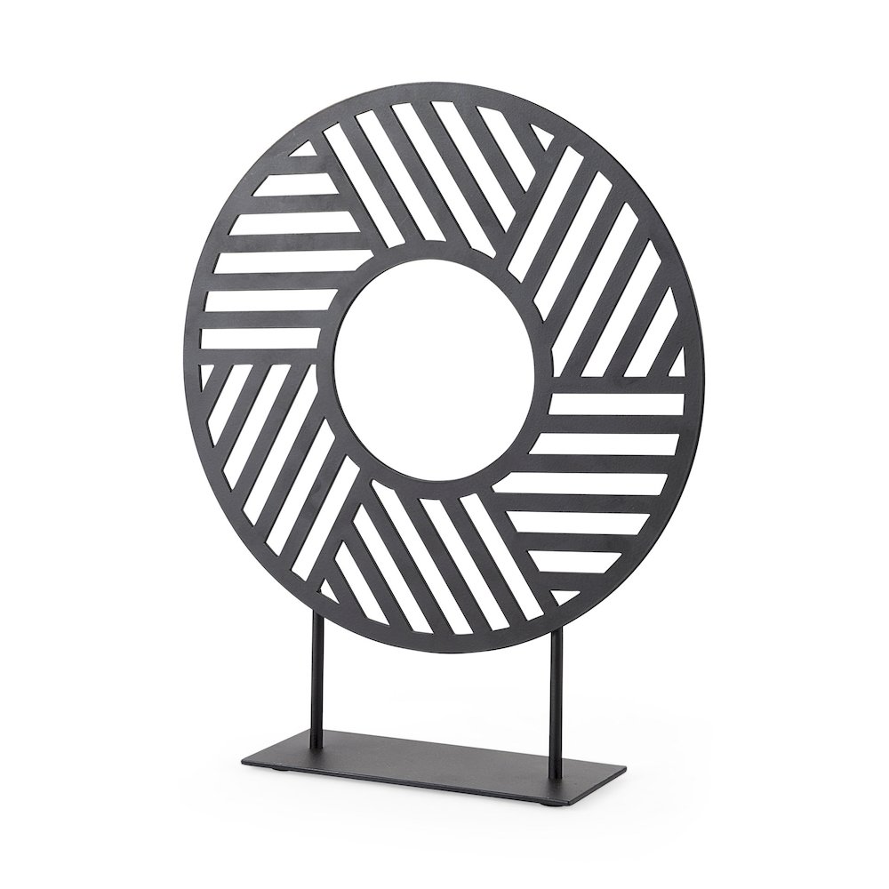 Micra 11.0L x 3.0W x 13.4H Matte Black Metal Decorative Object on a Stand. Picture 1