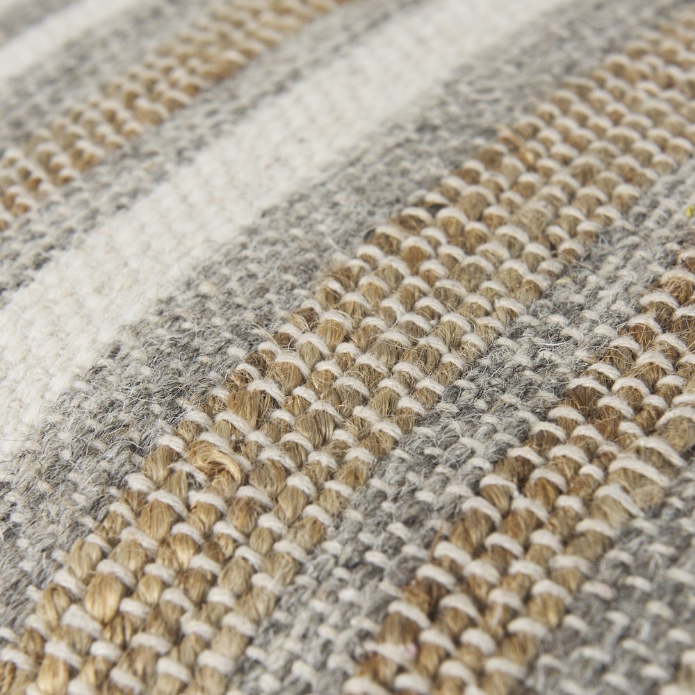 Aahana 16.0L x 16.0W x 16.0H White/Taupe/Gray Striped Hemp and Cotton Pouf. Picture 10