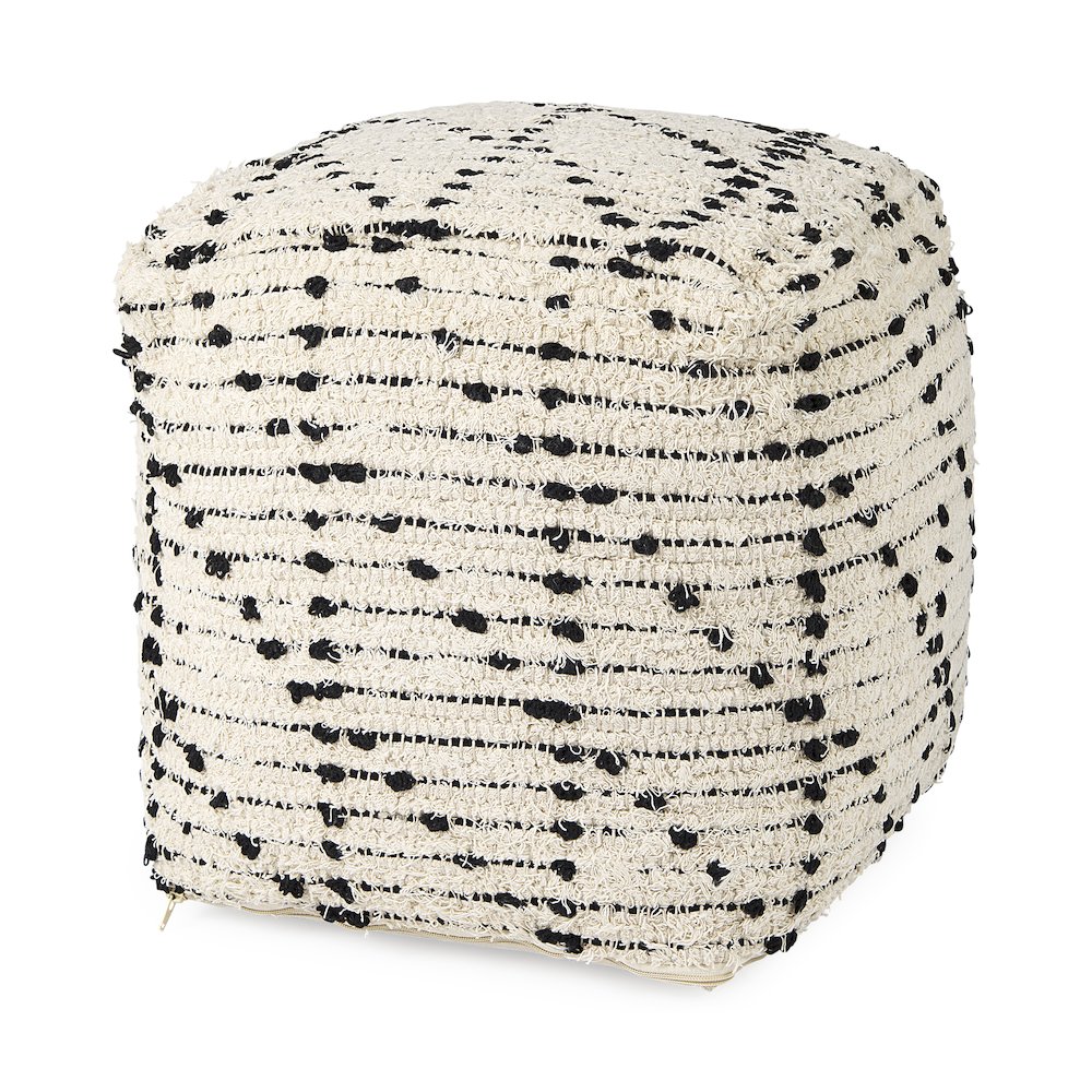 Aaroh16.0L x 16.0W x 16.0H Cream/Black Cotton Patterned Pouf. Picture 1