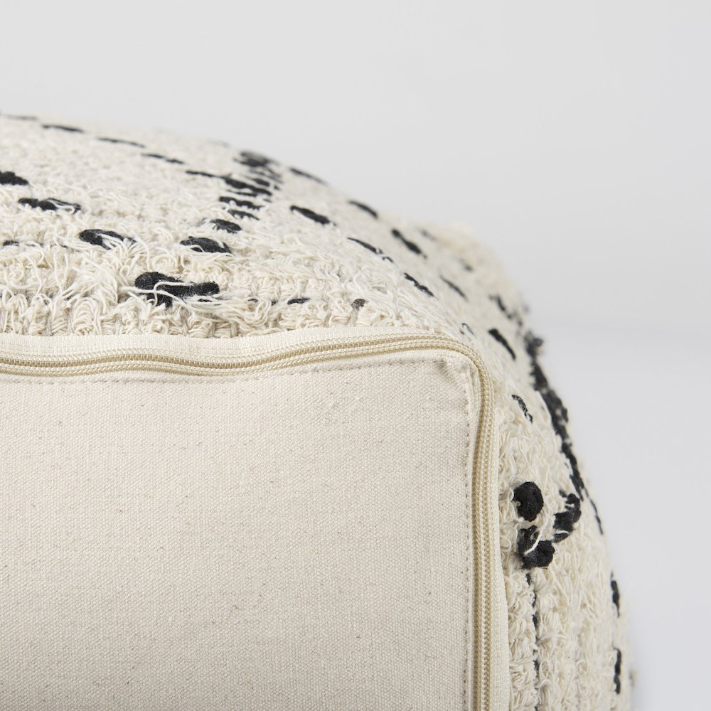 Aaroh16.0L x 16.0W x 16.0H Cream/Black Cotton Patterned Pouf. Picture 4