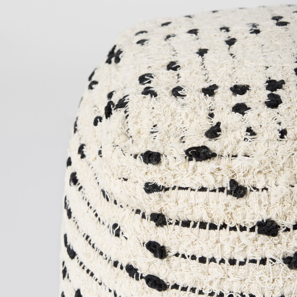 Aaroh16.0L x 16.0W x 16.0H Cream/Black Cotton Patterned Pouf. Picture 11