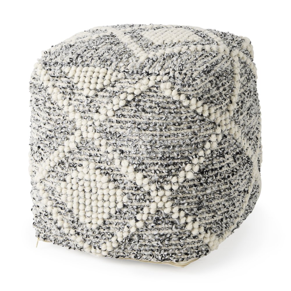 Ekiya  16.0L x 16.0W x 16.0H Black/White Yarn and Wool Patterened Pouf. Picture 1