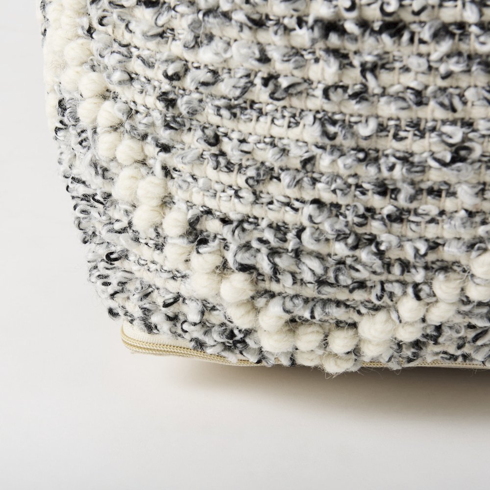 Ekiya  16.0L x 16.0W x 16.0H Black/White Yarn and Wool Patterened Pouf. Picture 2
