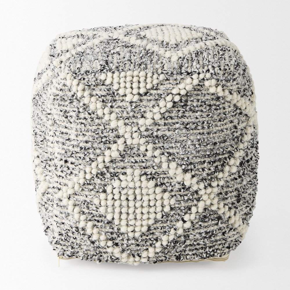 Ekiya  16.0L x 16.0W x 16.0H Black/White Yarn and Wool Patterened Pouf. Picture 6