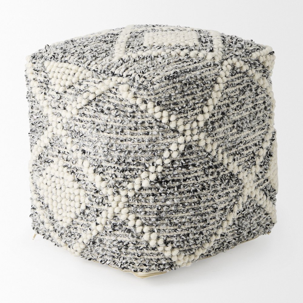 Ekiya  16.0L x 16.0W x 16.0H Black/White Yarn and Wool Patterened Pouf. Picture 7
