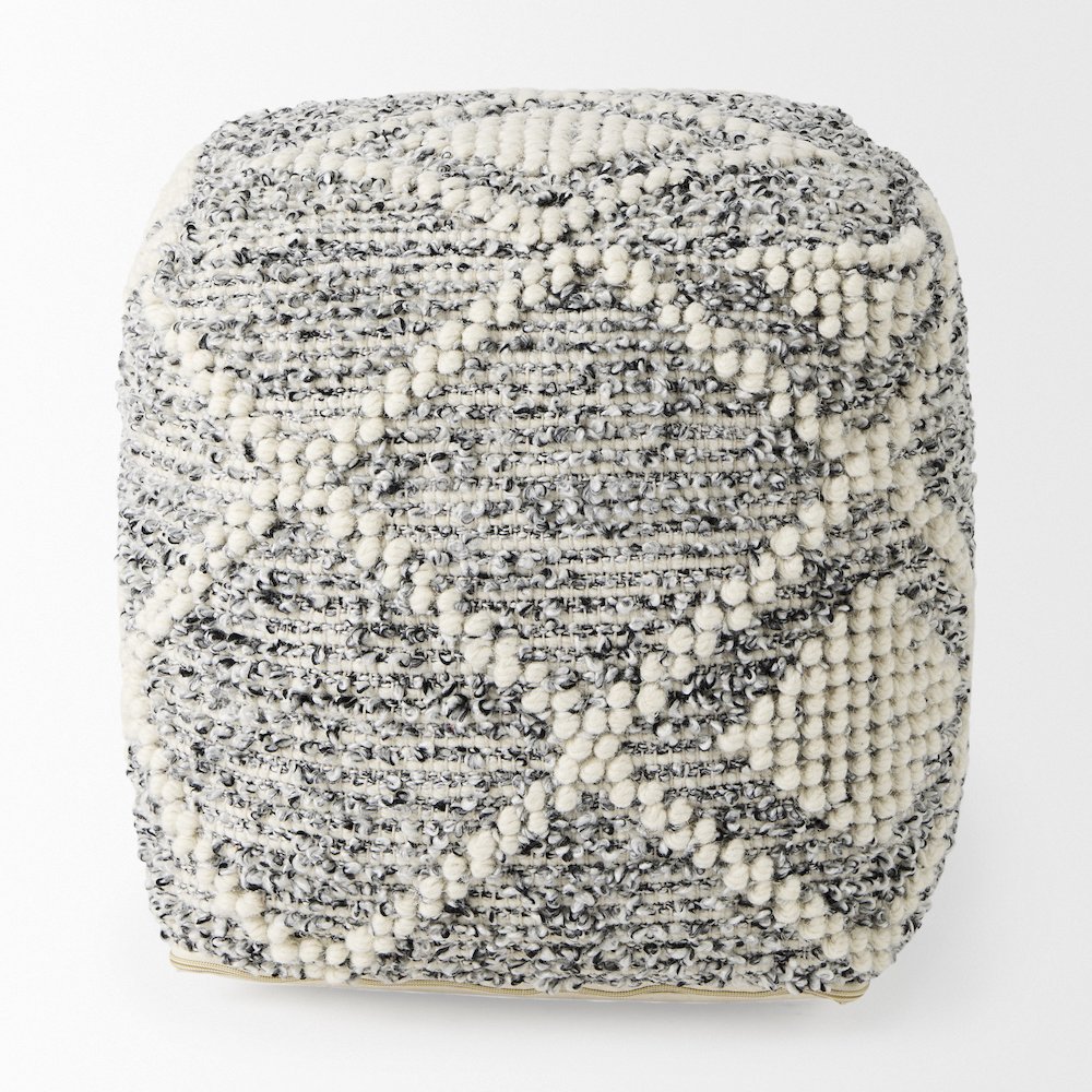 Ekiya  16.0L x 16.0W x 16.0H Black/White Yarn and Wool Patterened Pouf. Picture 8