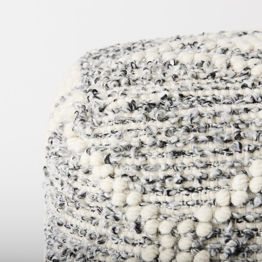 Ekiya  16.0L x 16.0W x 16.0H Black/White Yarn and Wool Patterened Pouf. Picture 9