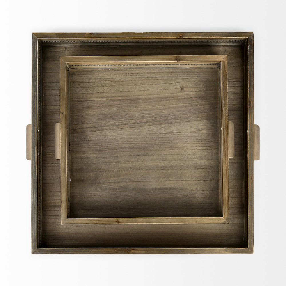 Sonny 23.6L x 23.6W x 2.0H Set of Two Brown Wood and Wicker Square Trays. Picture 4