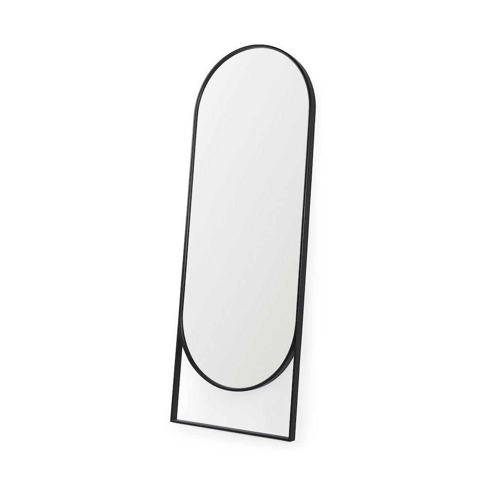 Sadie 28.0L x 2.0W x 78.0H Black Metal Rounded Arch Floor Mirror. Picture 1