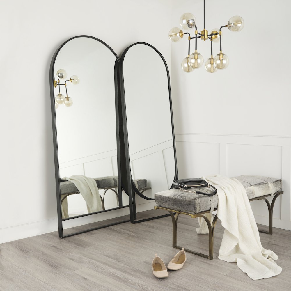 Sadie 28.0L x 2.0W x 78.0H Black Metal Rounded Arch Floor Mirror. Picture 2