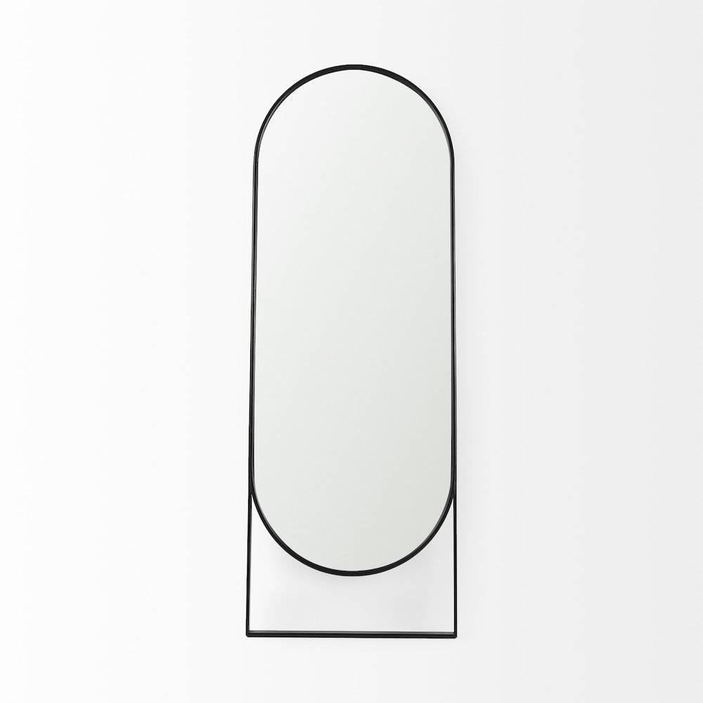 Sadie 28.0L x 2.0W x 78.0H Black Metal Rounded Arch Floor Mirror. Picture 3