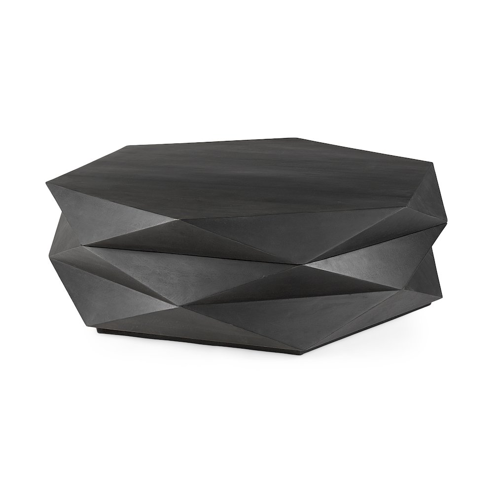 Black Solid Wood Hexagonal Storage Coffee Table. Picture 1