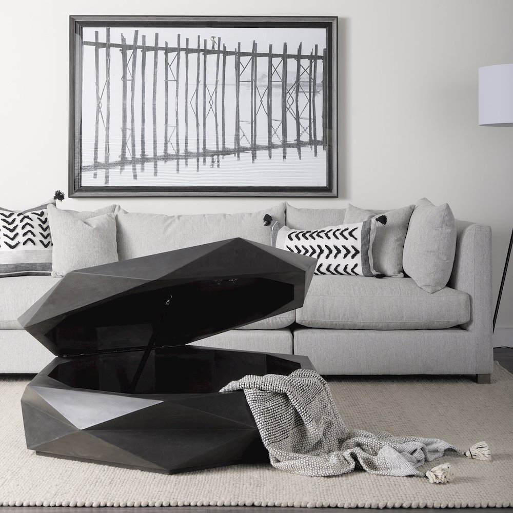 Black Solid Wood Hexagonal Storage Coffee Table. Picture 6