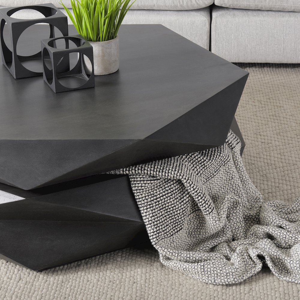 Black Solid Wood Hexagonal Storage Coffee Table. Picture 7