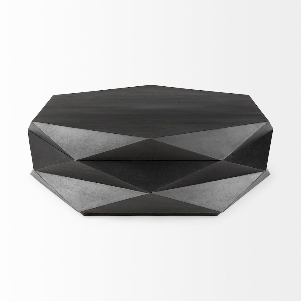Black Solid Wood Hexagonal Storage Coffee Table. Picture 9