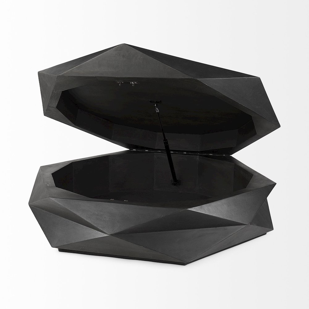 Black Solid Wood Hexagonal Storage Coffee Table. Picture 11
