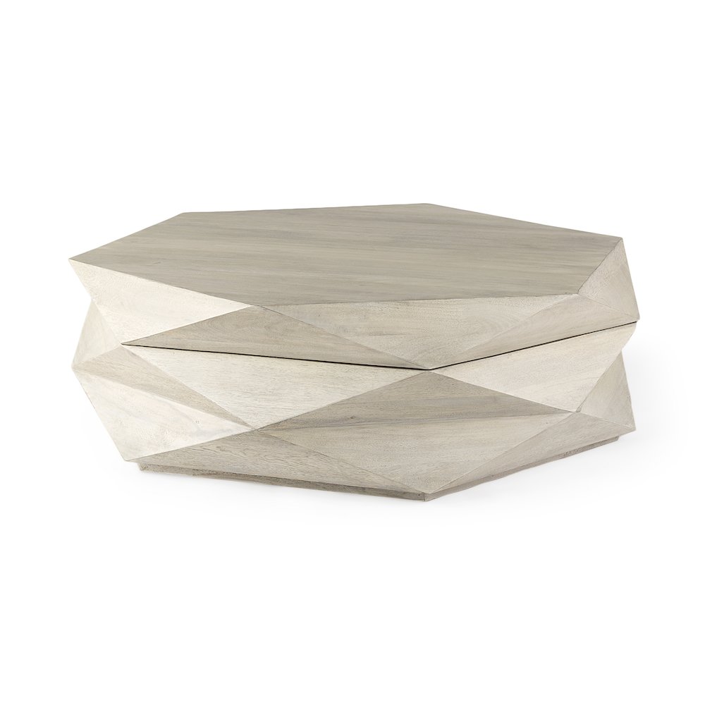 Natural Solid Wood Hexagonal Storage Coffee Table. Picture 1
