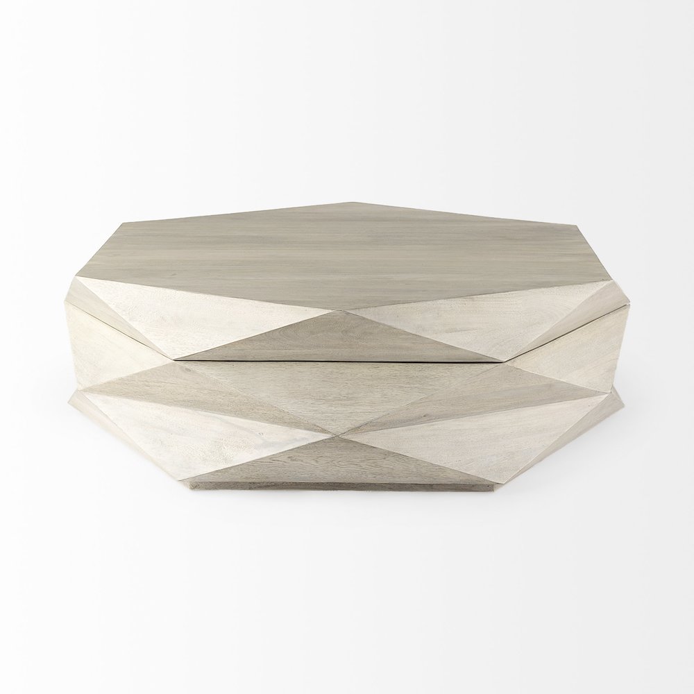 Natural Solid Wood Hexagonal Storage Coffee Table. Picture 5