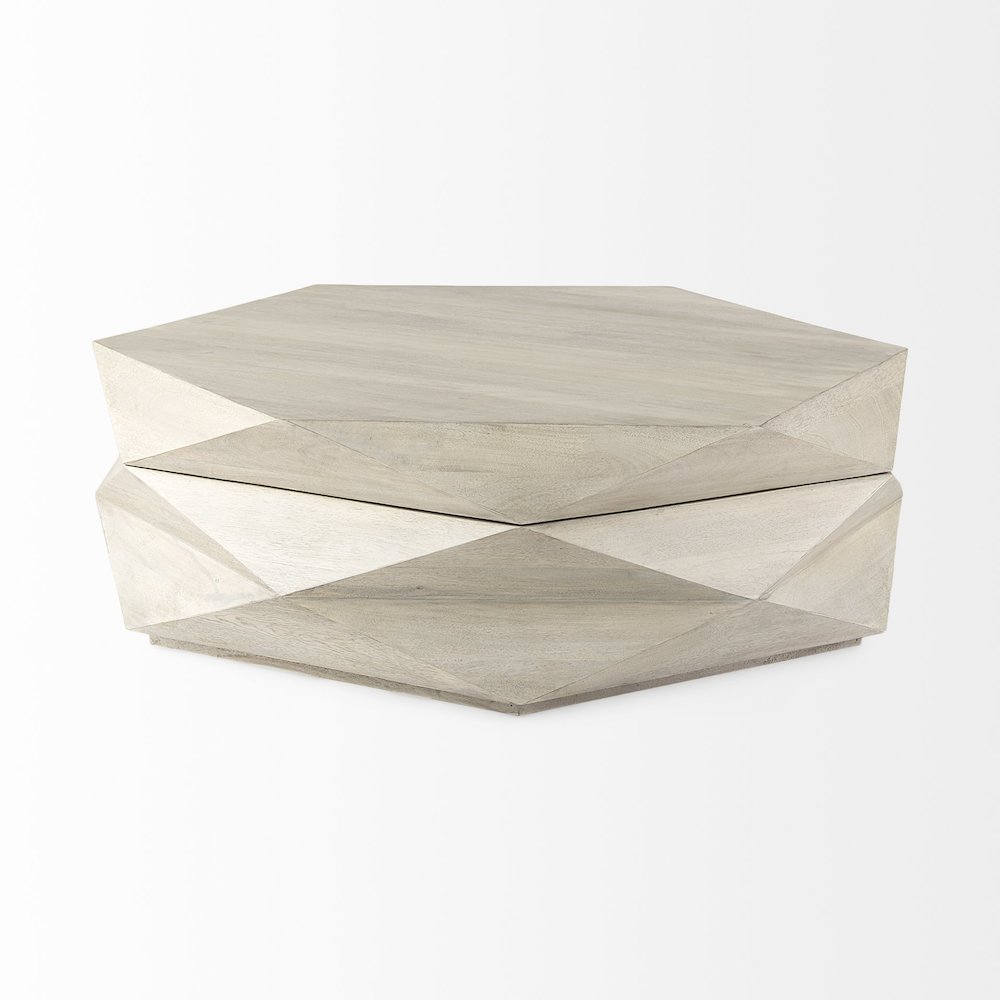 Natural Solid Wood Hexagonal Storage Coffee Table. Picture 6